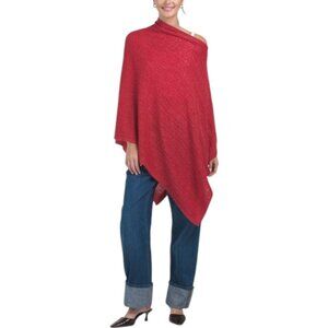 PORTOLANO Lambswool Blend Cowl Neck Ribbed Poncho